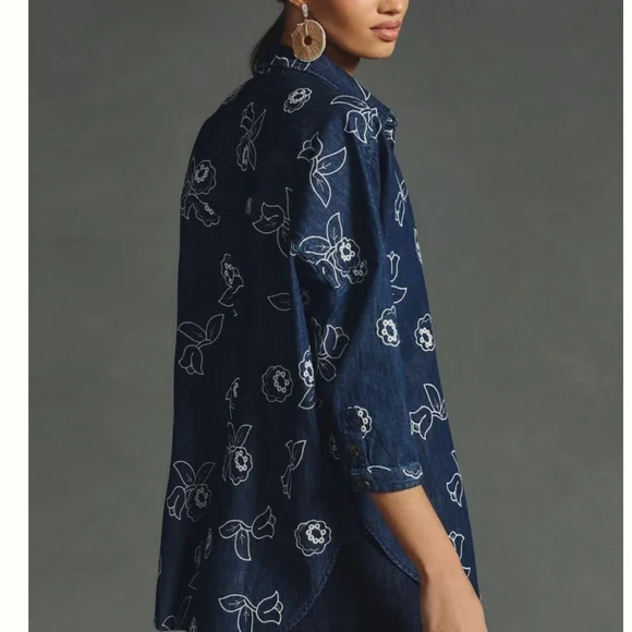 Anthropologie Maeve Oversized Embroidered Shirt size XS/S - Picture 4 of 8